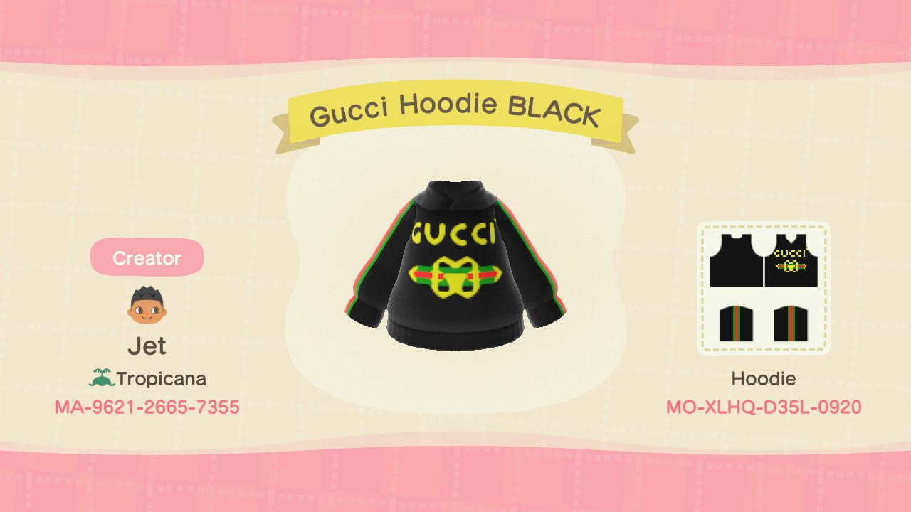 Animal Crossing Design Code: MO-XLHQ-D35L-0920 Gucci Hoodie BLACK