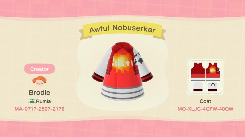Animal Crossing Design Code: MO-XLJC-4QFW-40QW Nobunaga Berserker