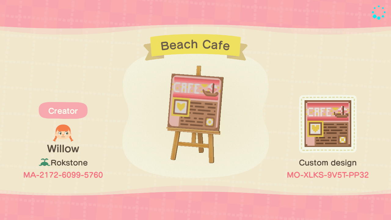 Animal Crossing Design Code: MO-XLKS-9V5T-PP32 Beach Cafe Sign