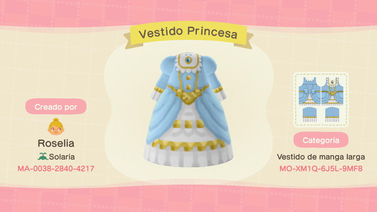 Animal Crossing Design Code: MO-XM1Q-6J5L-9MF8 Vestido Princesa pri