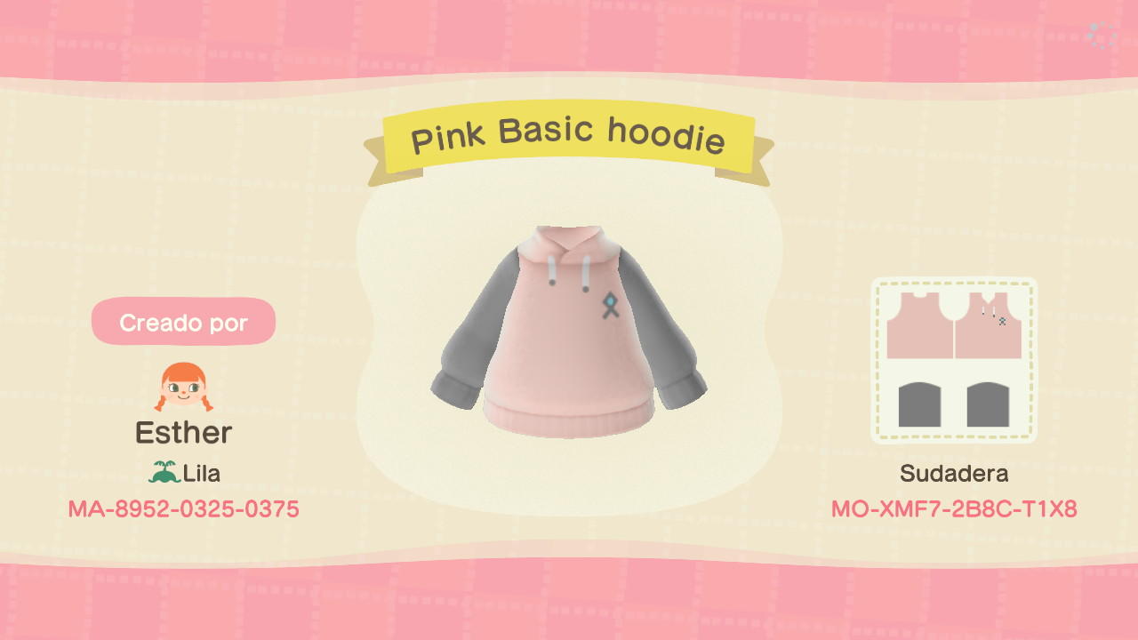 Animal Crossing Design Code: MO-XMF7-2B8C-T1X8 Pink Basic Hoodie