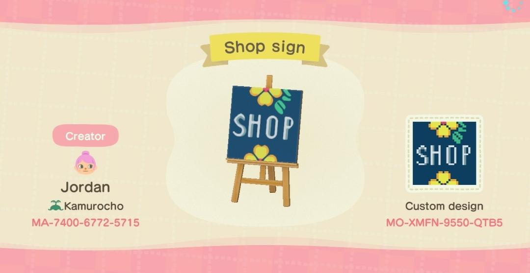 Animal Crossing Design Code: MO-XMFN-9550-QTB5 Shop Sign