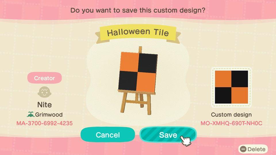 Animal Crossing Design Code: MO-XMHQ-69OT-NH0C Halloween Tile