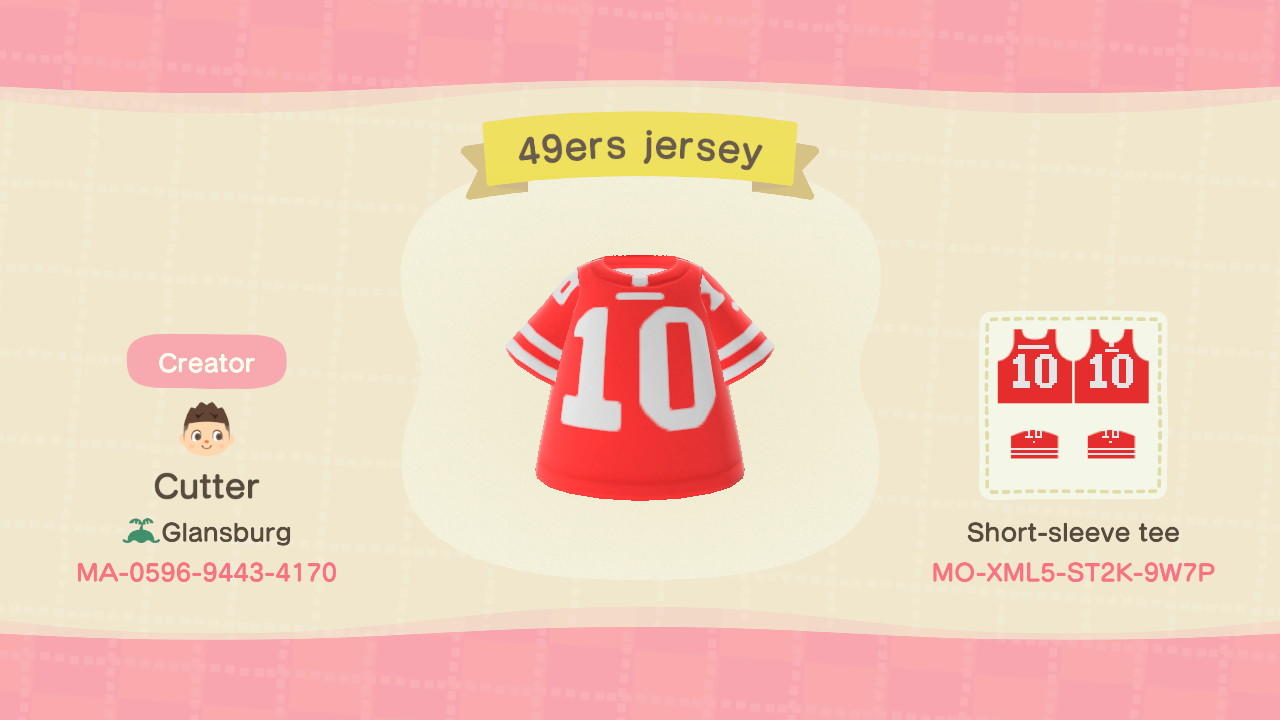 Animal Crossing Design Code: MO-XML5-ST2K-9W7P 49ers jersey