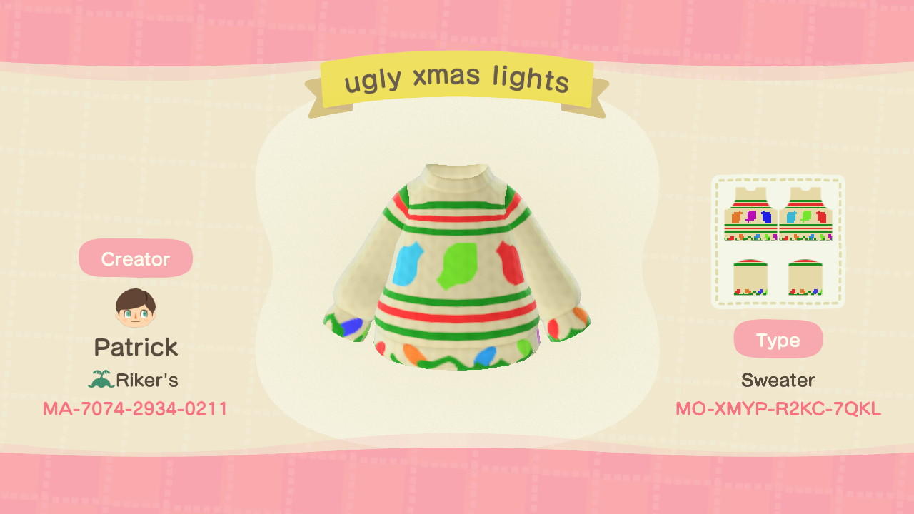 Animal Crossing Design Code: MO-XMYP-R2KC-7QKL ugly xmas lights