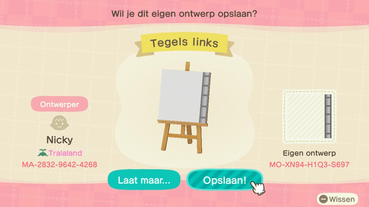 Animal Crossing Design Code: MO-XN94-H1Q3-S697 Tiles left