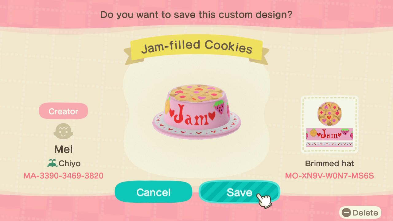 Animal Crossing Design Code: MO-XN9V-W0N7-MS6S Jam-filled Cookies