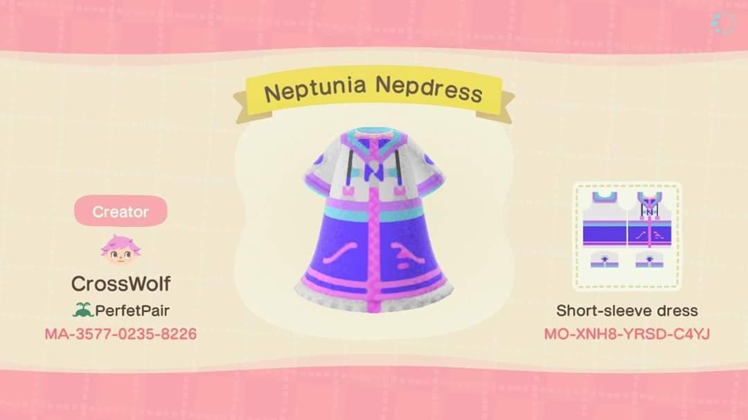 Animal Crossing Design Code: MO-XNH8-YRSD-C4YJ Neptunia Nepdress