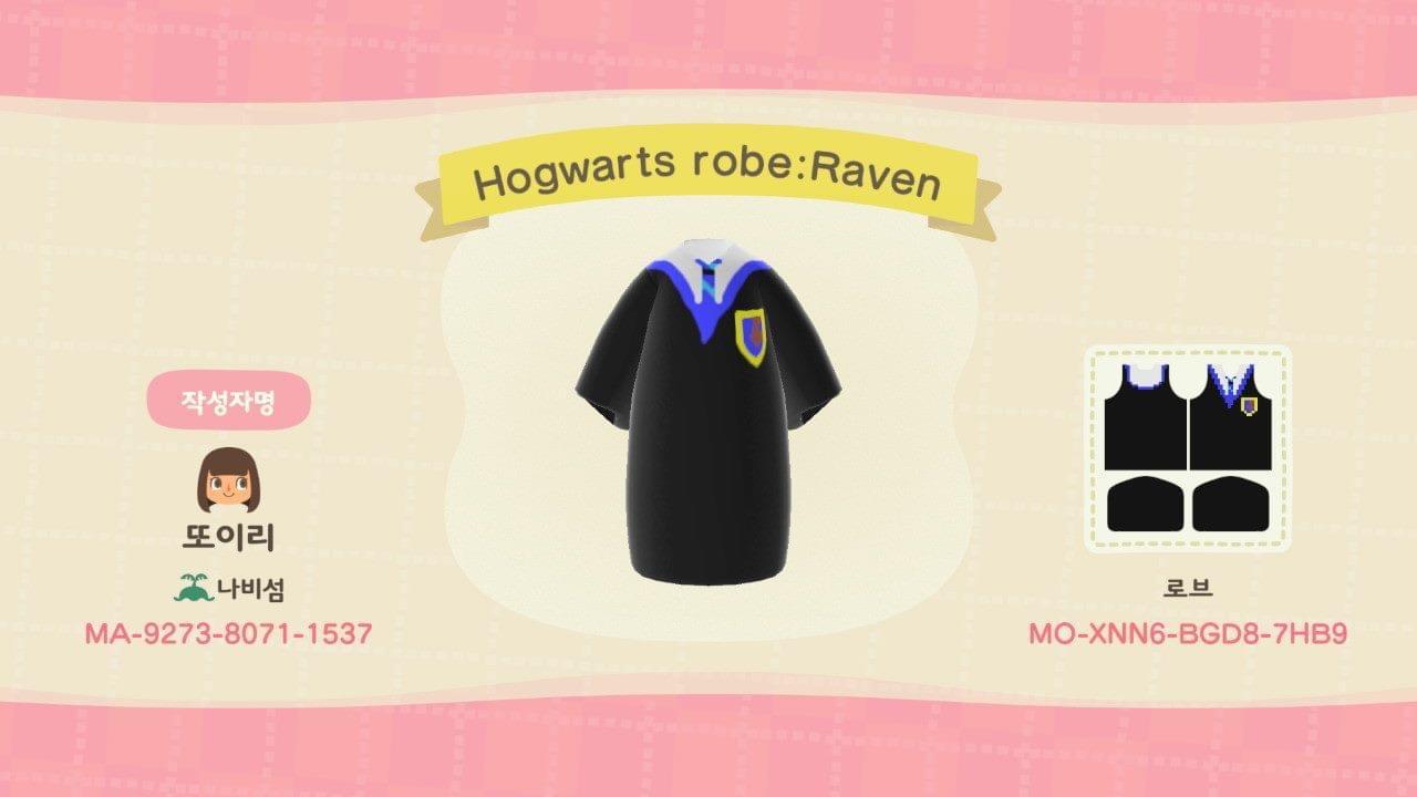 Animal Crossing Design Code: MO-XNN6-BGD8-7HB9 Hogwarts robe:Raven