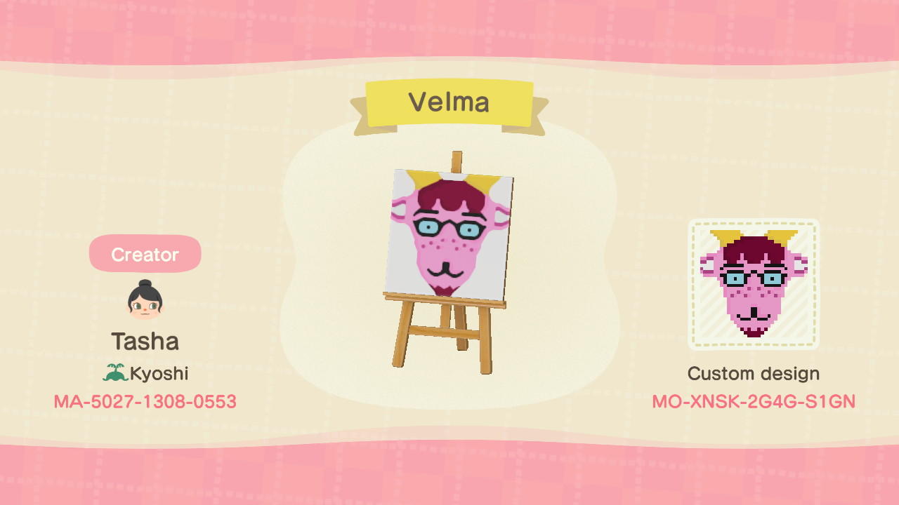 Animal Crossing Design Code: MO-XNSK-2G4G-S1GN Velma Face