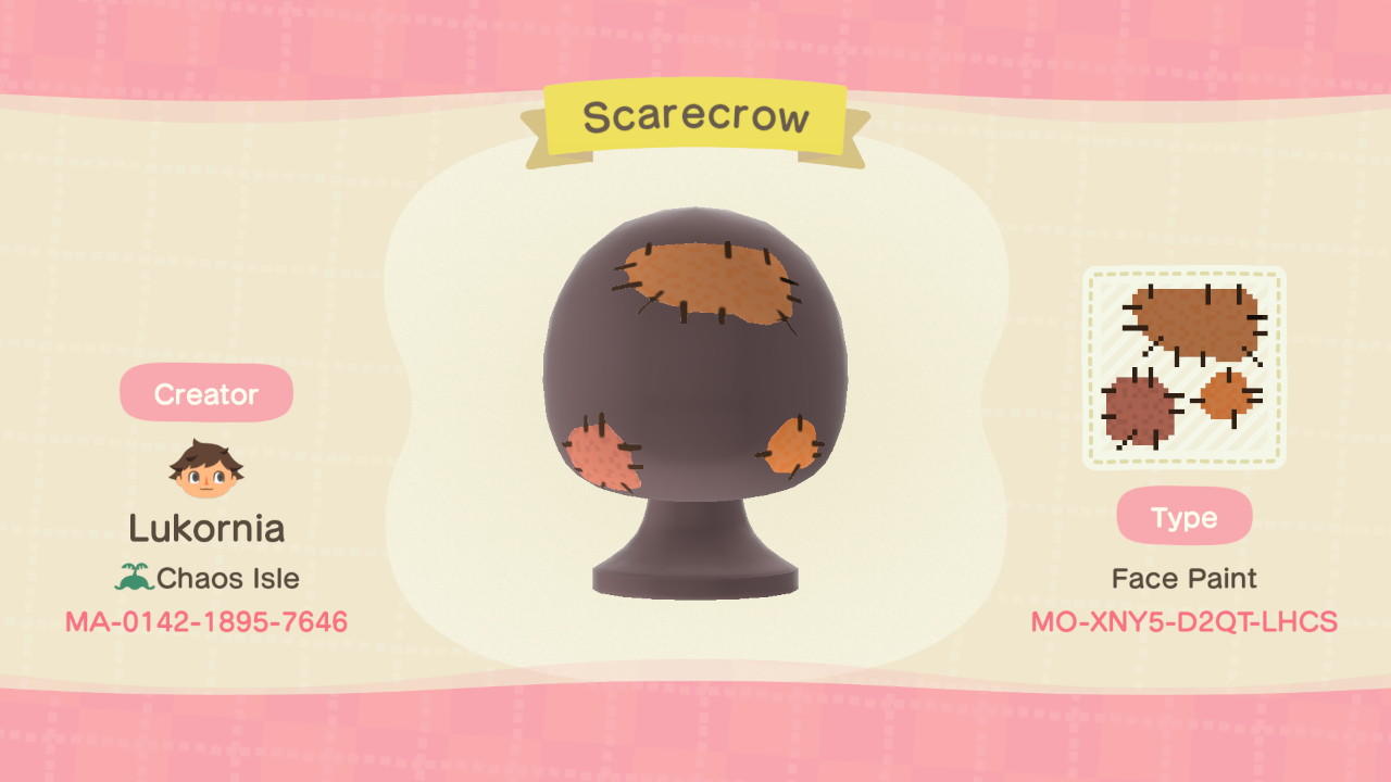 Animal Crossing Design Code: MO-XNY5-D2QT-LHCS Scarecrow