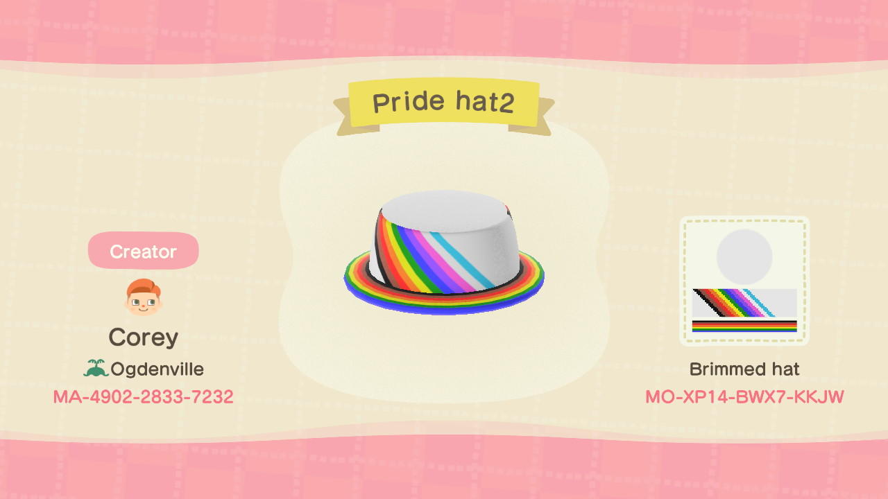 Animal Crossing Design Code: MO-XP14-BWX7-KKJW Pride Hat