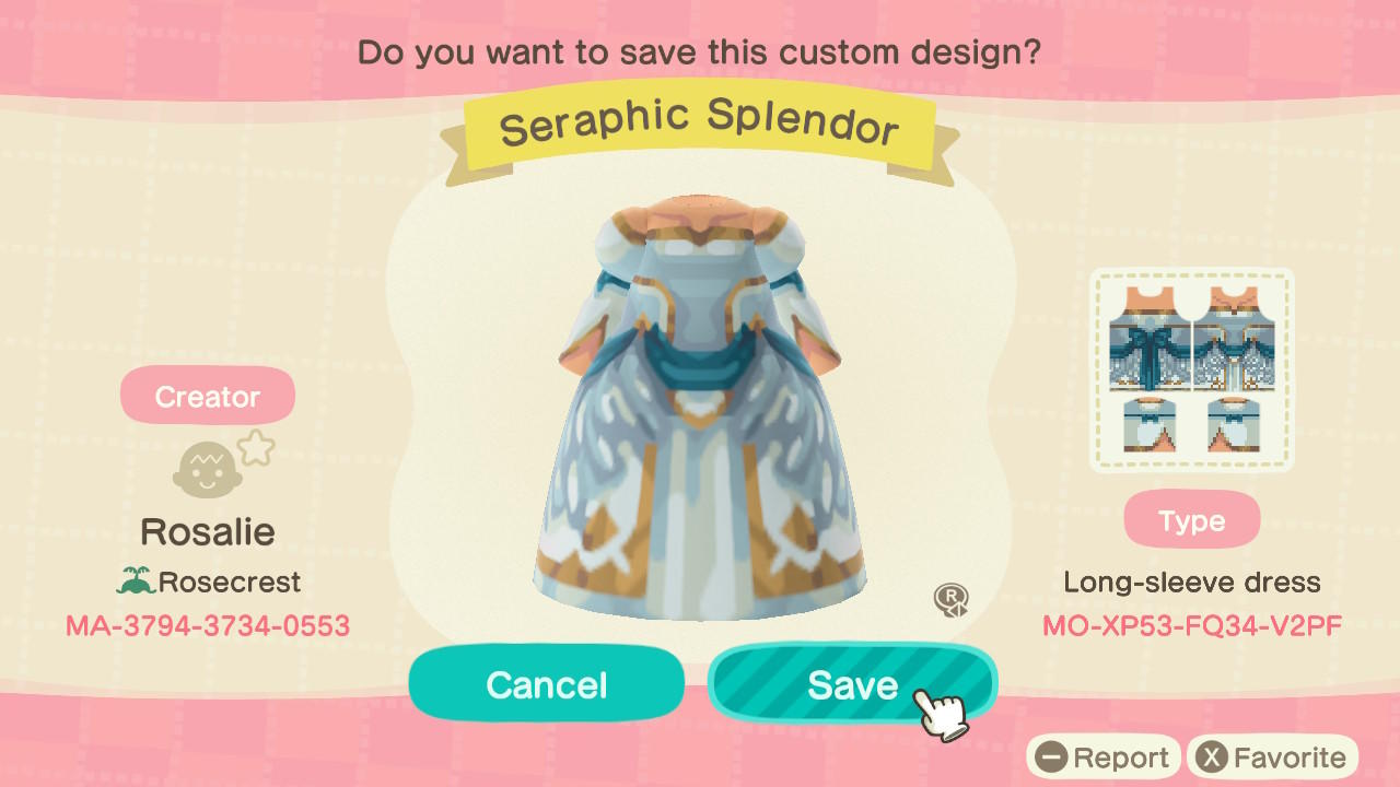 Animal Crossing Design Code: MO-XP53-FQ34-V2PF Seraphic Splendor