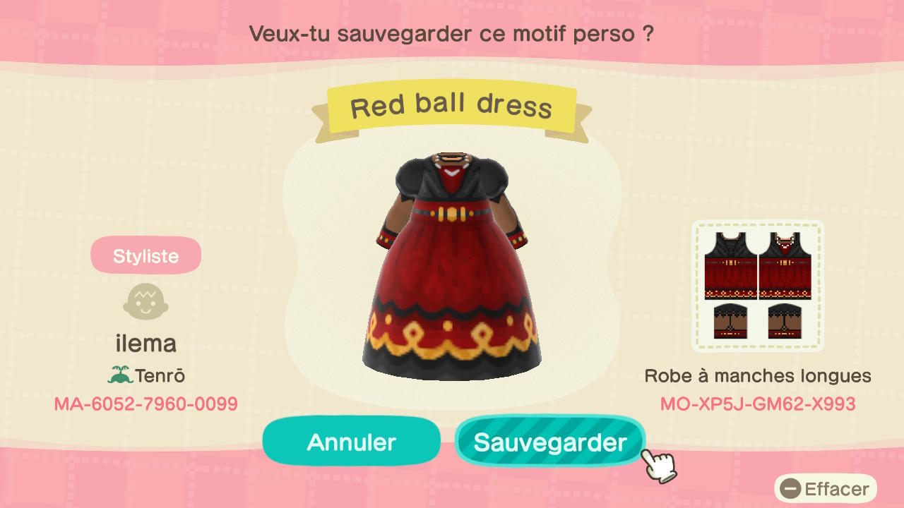 Animal Crossing Design Code: MO-XP5J-GM62-X993 Red ball dress