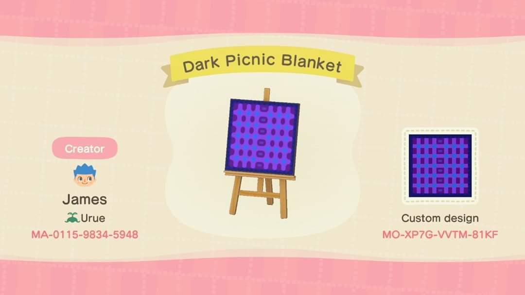 Animal Crossing Design Code: MO-XP7G-VVTM-81KF Dark Picnic Blanket