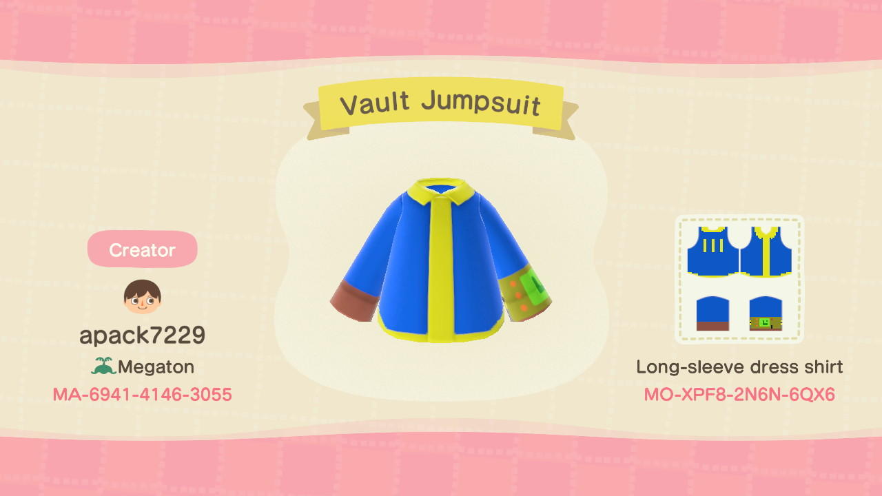 Animal Crossing Design Code: MO-XPF8-2N6N-6QX6 Vault Jumpsuit