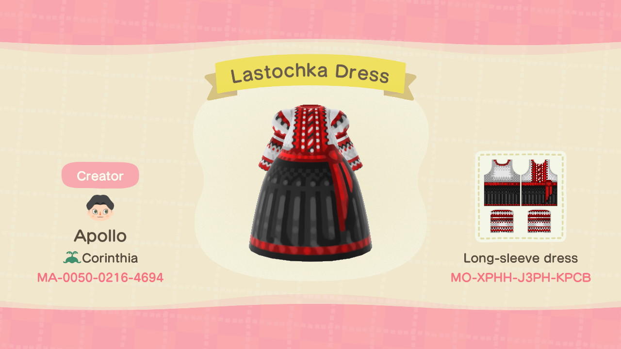 Animal Crossing Design Code: MO-XPHH-J3PH-KPCB Lastochka Dress