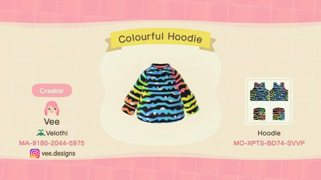 Animal Crossing Design Code: MO-XPTS-BD74-SVVP Colourful Hoodie II