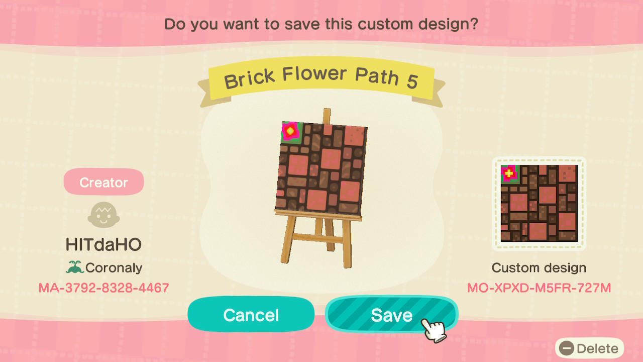 Animal Crossing Design Code: MO-XPXD-M5FR-727M Brick Flower Path 5