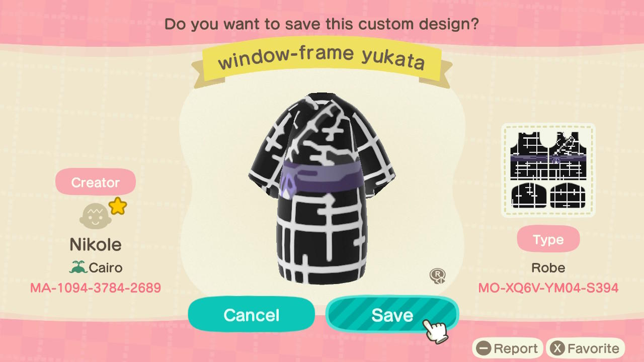 Animal Crossing Design Code: MO-XQ6V-YM04-S394 Window-Frame Yukata