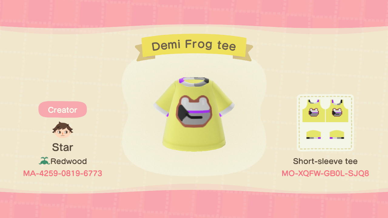 Animal Crossing Design Code: MO-XQFW-GB0L-SJQ8 Demi frog tee