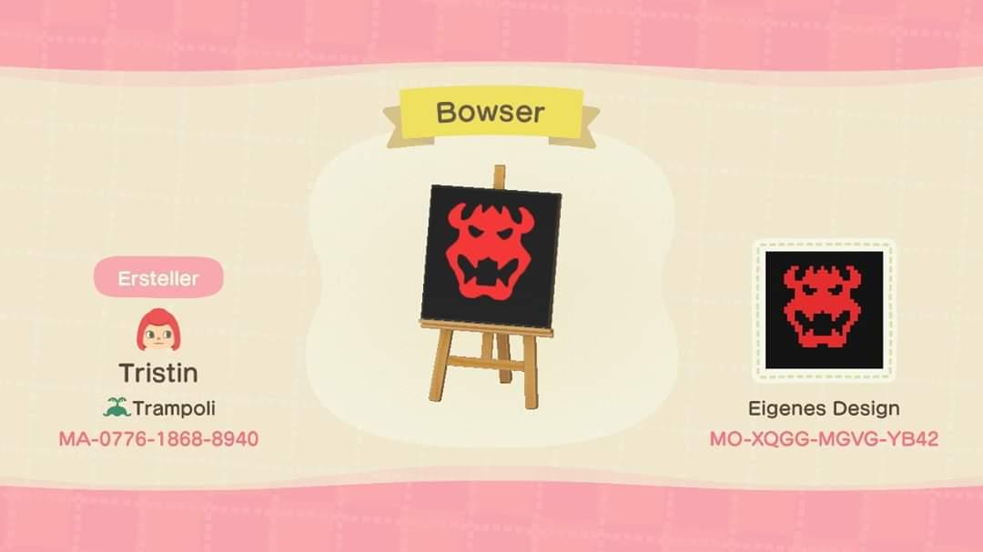 Animal Crossing Design Code: MO-XQGG-MGVG-YB42 Bowser Logo