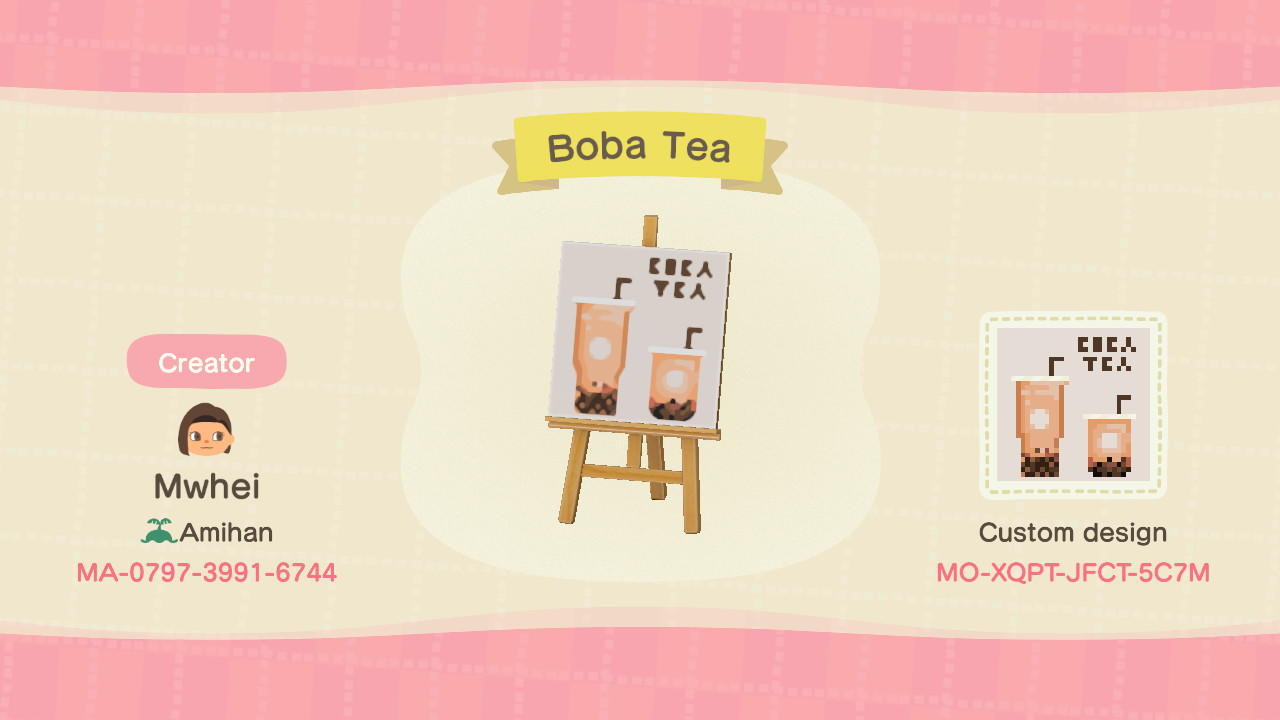 Animal Crossing Design Code: MO-XQPT-JFCT-5C7M Boba Tea / Milk Tea