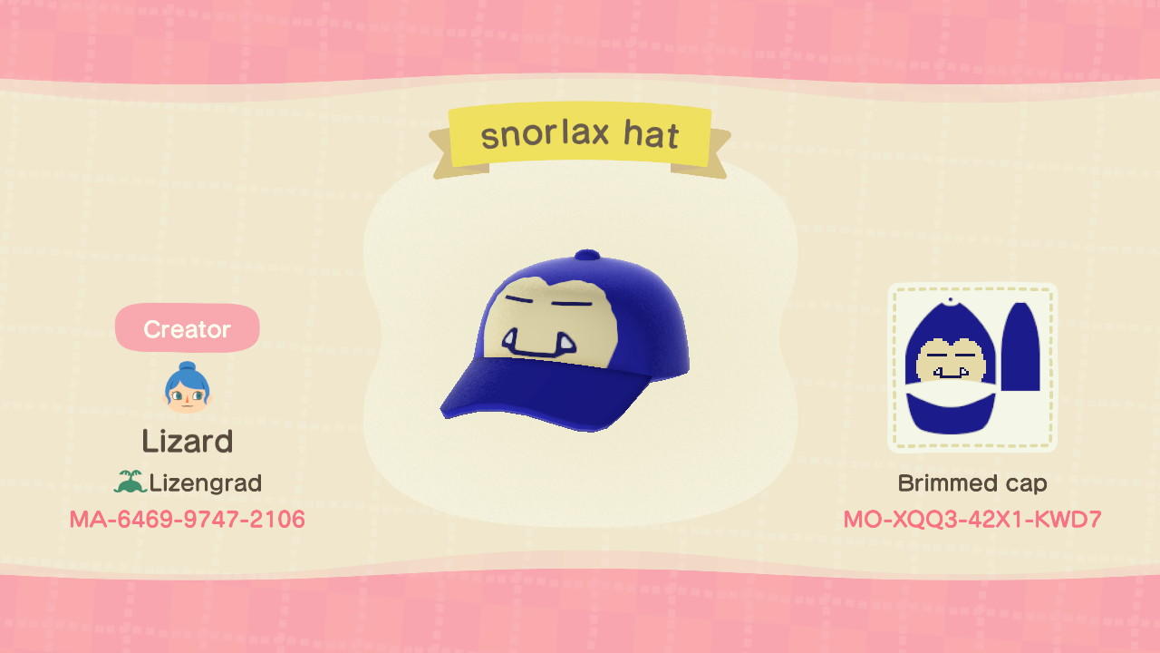 Animal Crossing Design Code: MO-XQQ3-42X1-KWD7 Snorlax