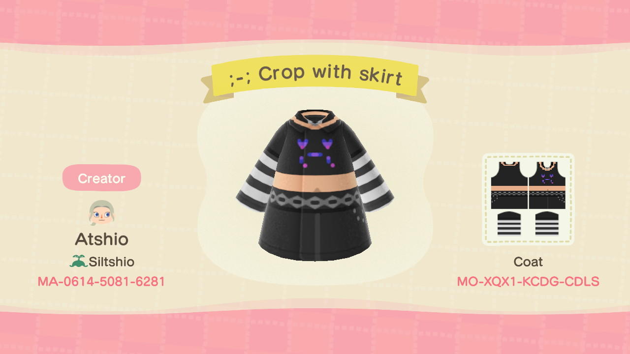 Animal Crossing Design Code: MO-XQX1-KCDG-CDLS ;-; Crop with skirt