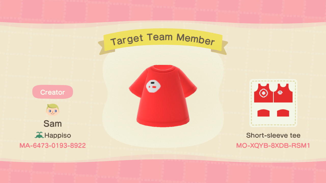 Animal Crossing Design Code: MO-XQYB-8XDB-RSM1 Target Team Member