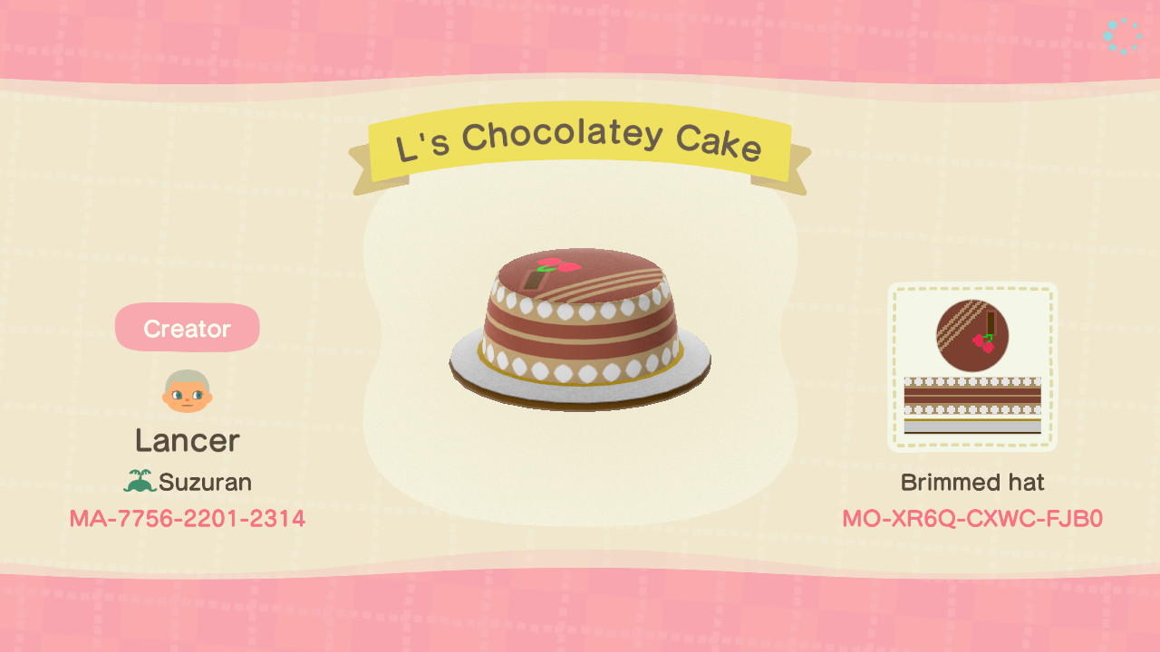 Animal Crossing Design Code: MO-XR6Q-CXWC-FJB0 Choco Tiramisu Cake