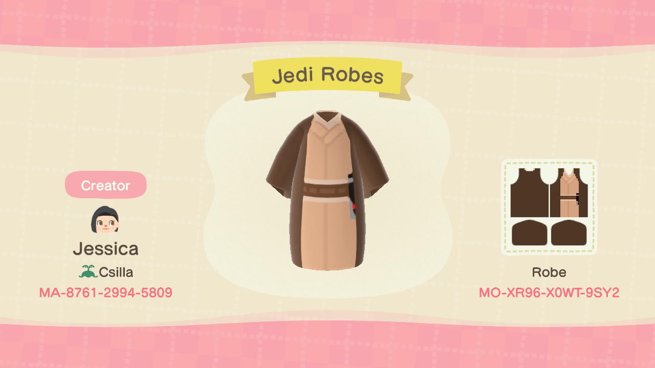 Animal Crossing Design Code: MO-XR96-X0WT-9SY2 Jedi Robes