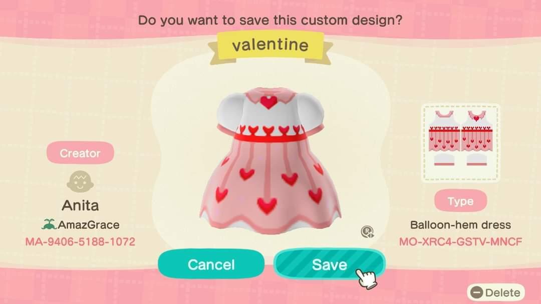 Animal Crossing Design Code: MO-XRC4-GSTV-MNCF Valentine