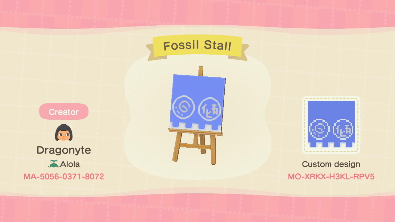 Animal Crossing Design Code: MO-XRKX-H3KL-RPV5 Fossil Stall Pattern