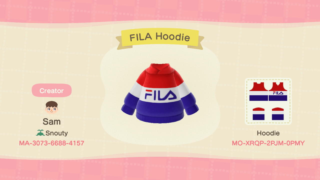 Animal Crossing Design Code: MO-XRQP-2PJM-0PMY FILA Pullover