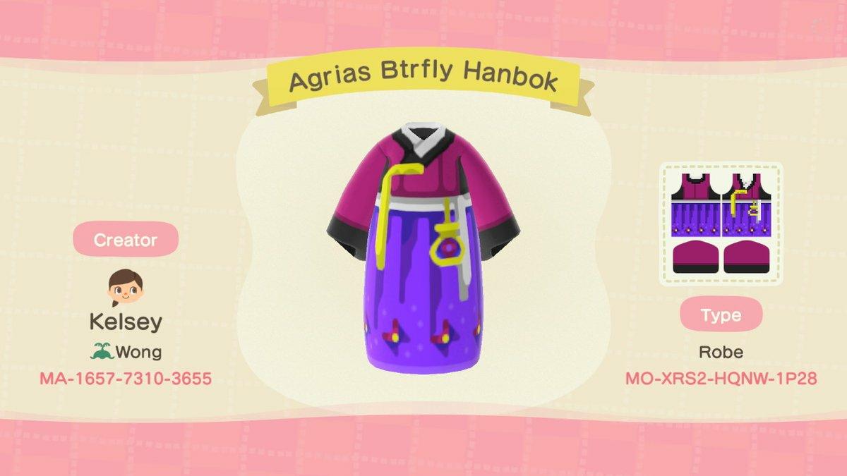 Animal Crossing Design Code: MO-XRS2-HQNW-1P28 Agrias Btrfly Hanbok