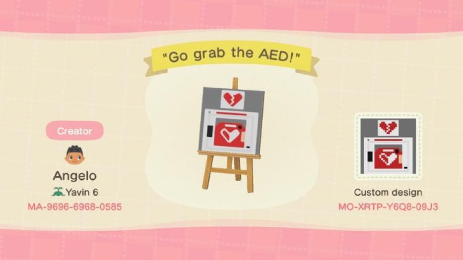Animal Crossing Design Code: MO-XRTP-Y6Q8-09J3 Go grab the AED!