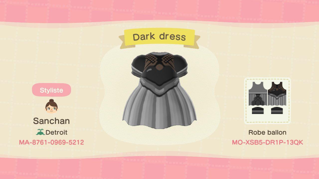 Animal Crossing Design Code: MO-XSB5-DR1P-13QK Dark Dress