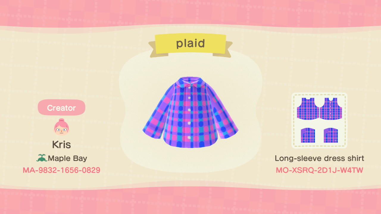 Animal Crossing Design Code: MO-XSRQ-2D1J-W4TW Bright Plaid
