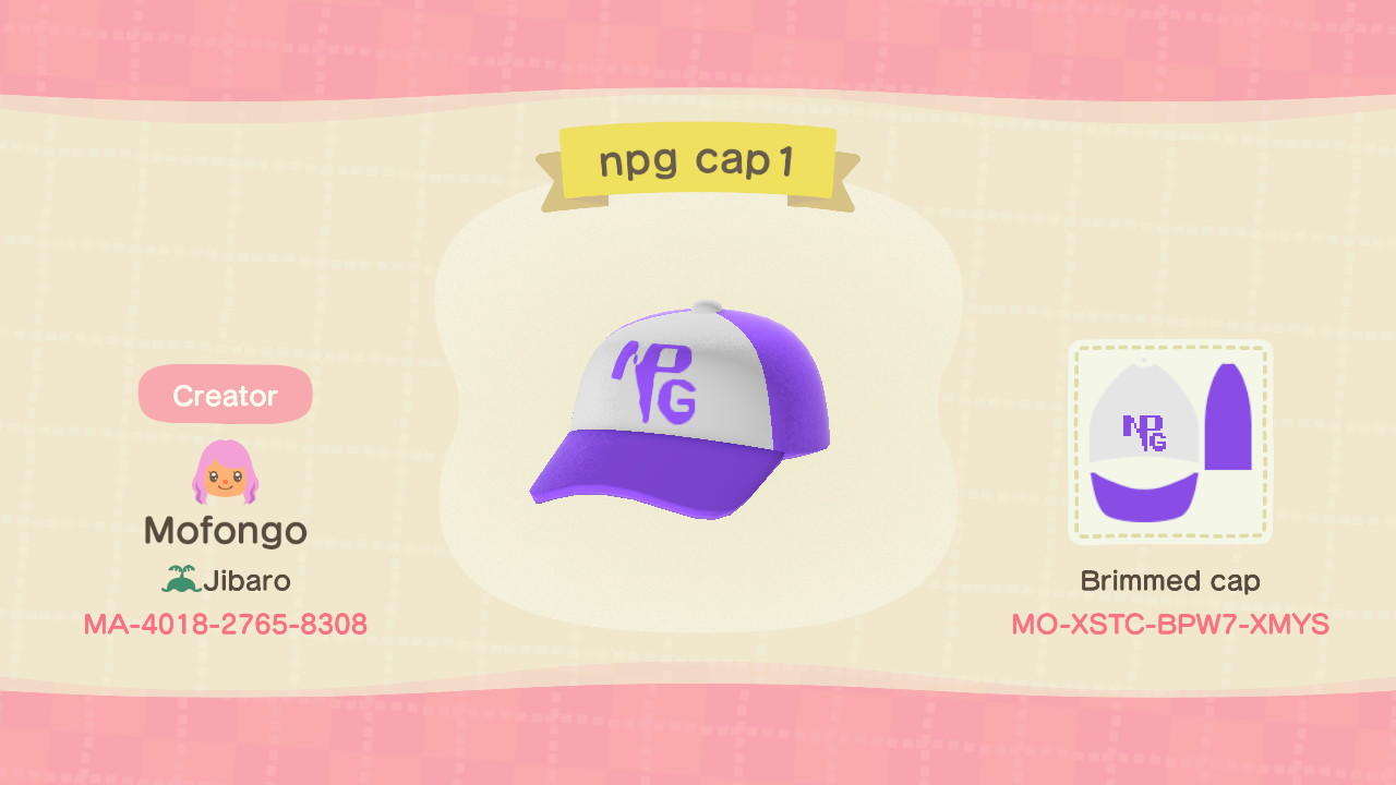Animal Crossing Design Code: MO-XSTC-BPW7-XMYS NPG Cap1