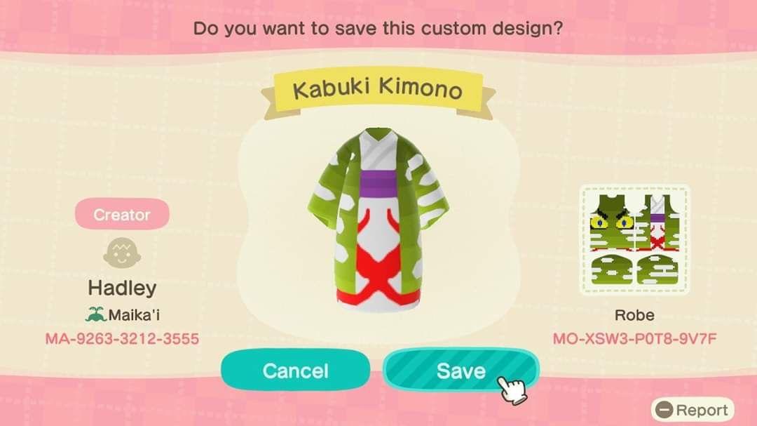 Animal Crossing Design Code: MO-XSW3-P0T8-9V7F Kabuki Kimono