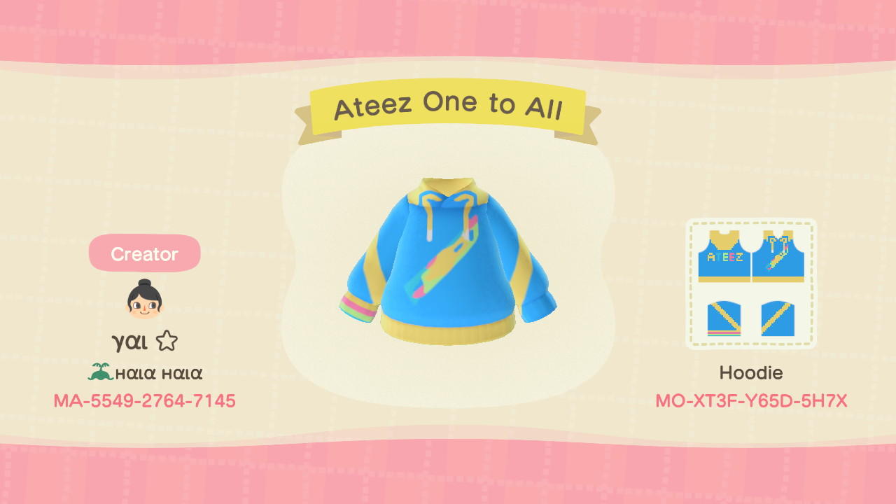 Animal Crossing Design Code: MO-XT3F-Y65D-5H7X Ateez One to All