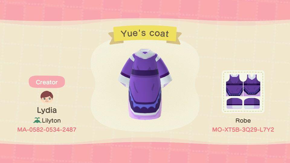 Animal Crossing Design Code: MO-XT5B-3Q29-L7Y2 Avatar - Yue Coat