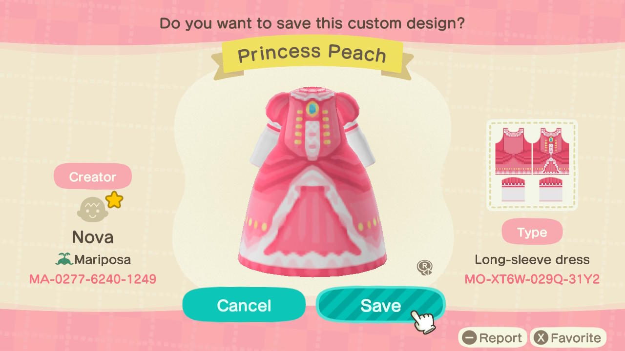 Animal Crossing Design Code: MO-XT6W-029Q-31Y2 Princess Peach