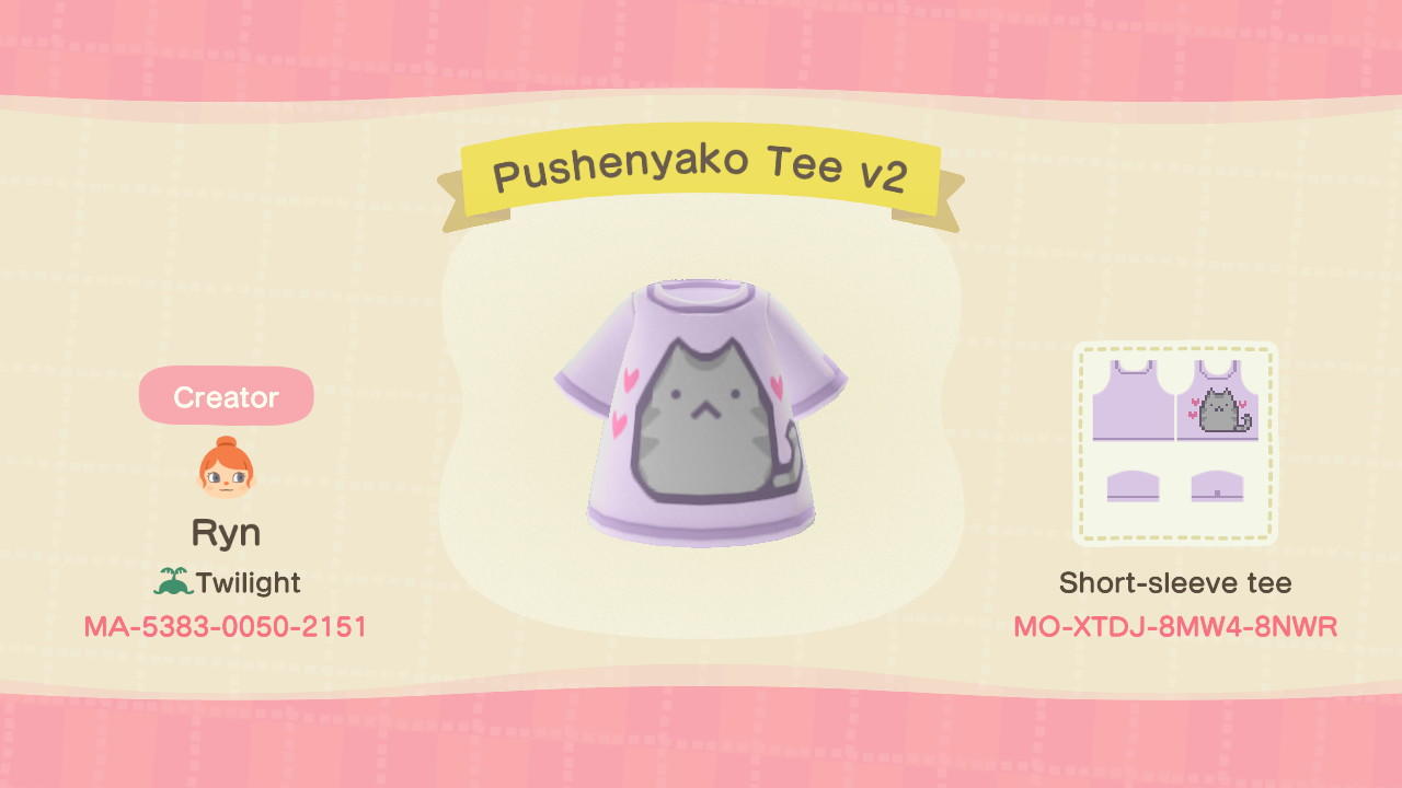 Animal Crossing Design Code: MO-XTDJ-8MW4-8NWR Pushenyako Tee v2