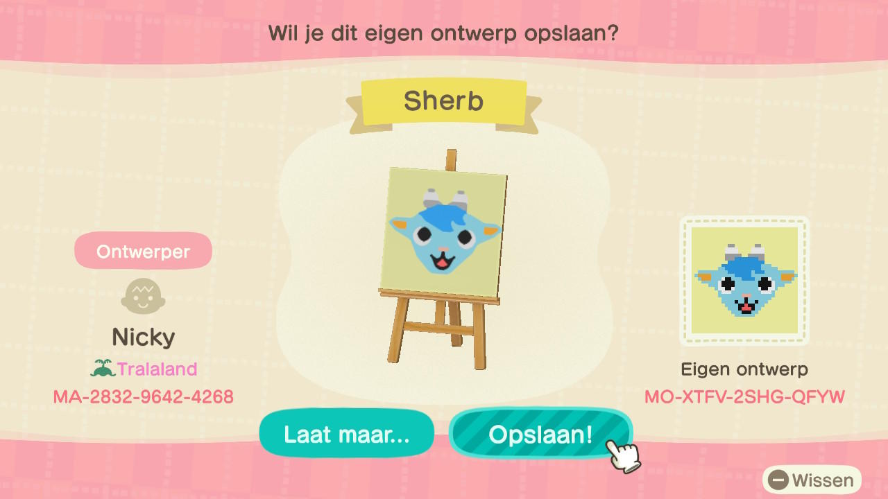 Animal Crossing Design Code: MO-XTFV-2SHG-QFYW Sherb