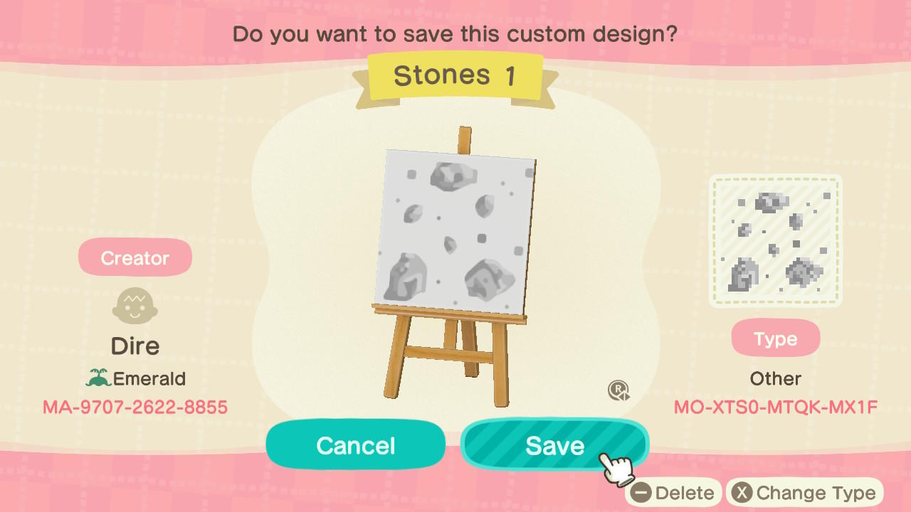 Animal Crossing Design Code: MO-XTS0-MTQK-MX1F Stones 1