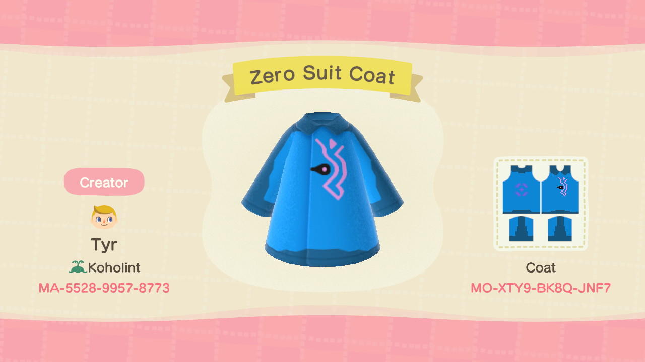 Animal Crossing Design Code: MO-XTY9-BK8Q-JNF7 Zero Suit Coat