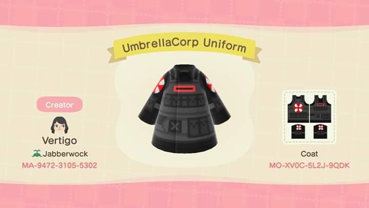 Animal Crossing Design Code: MO-XV0C-5L2J-9QDK UmbrellaCorp Uniform