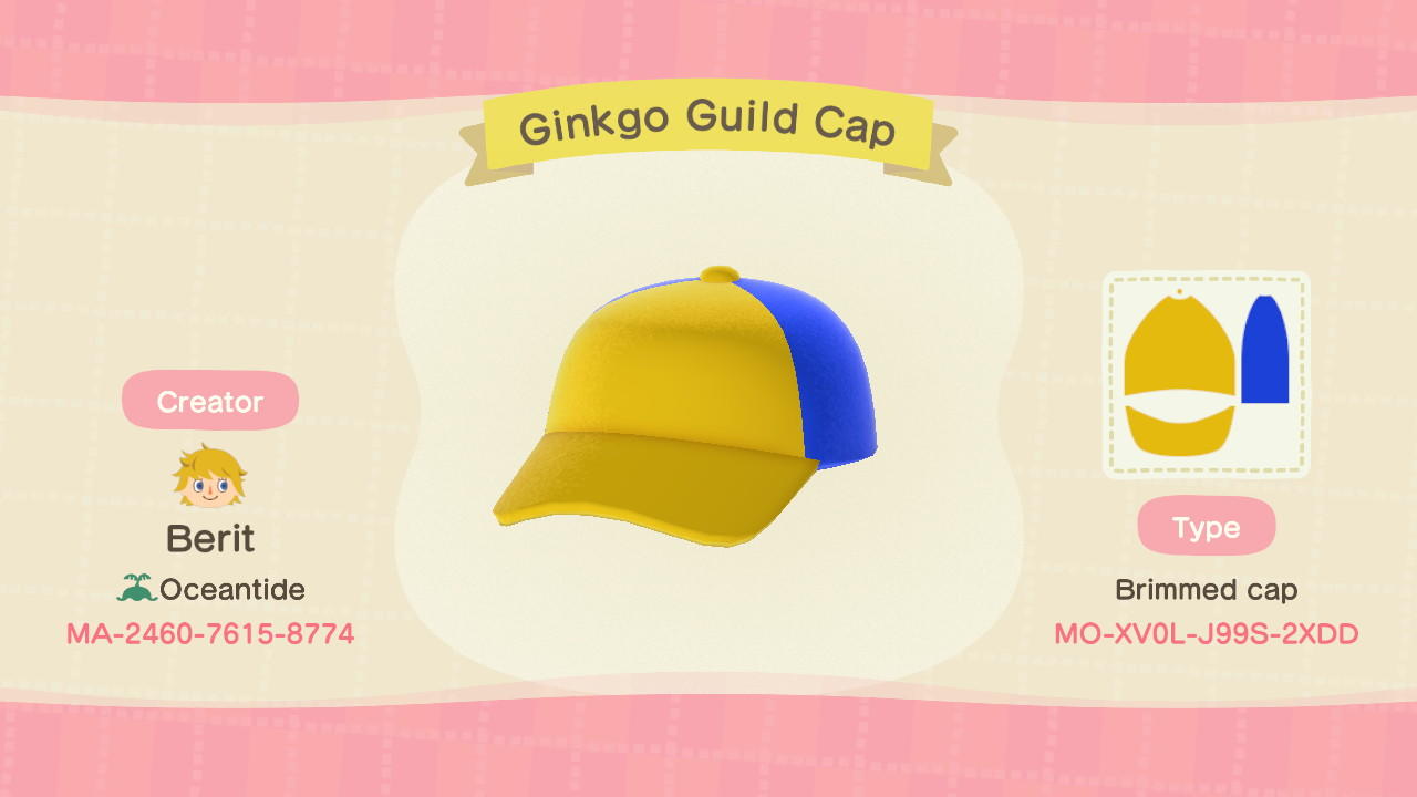 Animal Crossing Design Code: MO-XV0L-J99S-2XDD Ginkgo Guild Cap